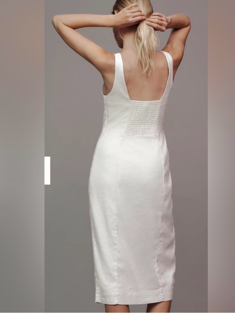 NWT By Anthropologie Sleeveless Linen Midi Dress Ivory size Medium - Picture 2 of 12